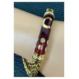 Vintage UnoAErre18K Gold Bracelet - Red Enamel Inlay Italian Bracelet