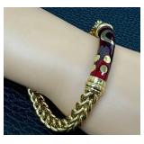 Vintage UnoAErre18K Gold Bracelet - Red Enamel Inlay Italian Bracelet