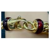 Vintage UnoAErre18K Gold Bracelet - Red Enamel Inlay Italian Bracelet