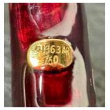 Vintage UnoAErre18K Gold Bracelet - Red Enamel Inlay Italian Bracelet