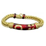 Vintage UnoAErre18K Gold Bracelet - Red Enamel Inlay Italian Bracelet