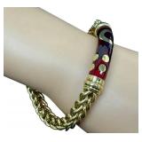 Vintage UnoAErre18K Gold Bracelet - Red Enamel Inlay Italian Bracelet