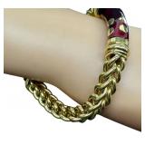 Vintage UnoAErre18K Gold Bracelet - Red Enamel Inlay Italian Bracelet