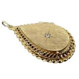 14K Gold Teardrop Locket Pendant with Diamond - Vintage