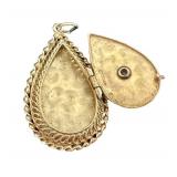 14K Gold Teardrop Locket Pendant with Diamond - Vintage