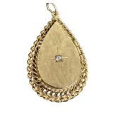 14K Gold Teardrop Locket Pendant with Diamond - Vintage
