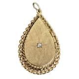 14K Gold Teardrop Locket Pendant with Diamond - Vintage