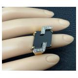 14K Gold Ring - Onyx with Diamond Accents