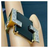 14K Gold Ring - Onyx with Diamond Accents