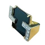 14K Gold Ring - Onyx with Diamond Accents