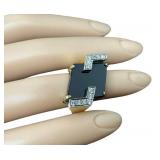 14K Gold Ring - Onyx with Diamond Accents