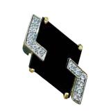 14K Gold Ring - Onyx with Diamond Accents