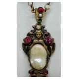 Vintage Pendant Necklace with Pearl Center & Multi-Gem Accents