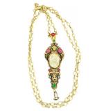 Vintage Pendant Necklace with Pearl Center & Multi-Gem Accents