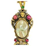Vintage Pendant Necklace with Pearl Center & Multi-Gem Accents