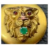 Antique Victorian Lion Head Locket With Green Center Stone