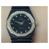 Concord Quartz Watch - Diamond Crystal Bezel, Black Dial, Vintage Two-Tone Case