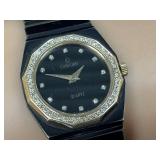 Concord Quartz Watch - Diamond Crystal Bezel, Black Dial, Vintage Two-Tone Case
