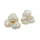 14K Gold Pearl & Diamond Cluster Earrings