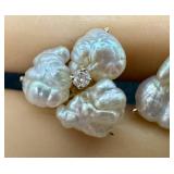 14K Gold Pearl & Diamond Cluster Earrings