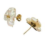 14K Gold Pearl & Diamond Cluster Earrings