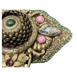 Sorrelli Vintage Brooch - Green Cabochon Center, Pink Accents, Floral Gold-Tone