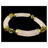 14K Gold Rose Quartz Bracelet with Chinese Motif Charm