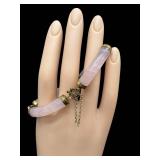 14K Gold Rose Quartz Bracelet with Chinese Motif Charm