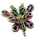 14k Gold Butterfly Brooch - Multicolor Gemstones