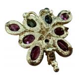 14k Gold Butterfly Brooch - Multicolor Gemstones