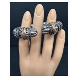 Sterling Silver Beaded Disk Bracelet with Gold-Tone End Caps