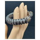 Sterling Silver Beaded Disk Bracelet with Gold-Tone End Caps