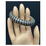 Sterling Silver Beaded Disk Bracelet with Gold-Tone End Caps