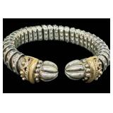 Sterling Silver Beaded Disk Bracelet with Gold-Tone End Caps