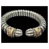 Sterling Silver Beaded Disk Bracelet with Gold-Tone End Caps