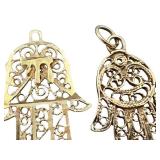 Gold and Gold-Tone Hamsa Pendants Lot of 4 - Filigree Hands + Green Chai Pendant