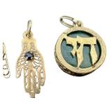 Gold and Gold-Tone Hamsa Pendants Lot of 4 - Filigree Hands + Green Chai Pendant