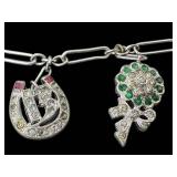 Vintage Rhinestone Charm Bracelet 8 in - Bells, Elephant & Cat Charms