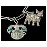 Vintage Rhinestone Charm Bracelet 8 in - Bells, Elephant & Cat Charms