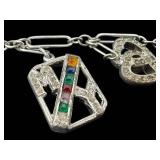 Vintage Rhinestone Charm Bracelet 8 in - Bells, Elephant & Cat Charms