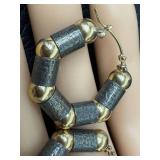 Pair 14K Gold Hoop Earrings - Textured Gray Cylinders