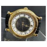 Seiko Gold-Tone Quartz Wristwatch - White Roman Dial, Leather Strap