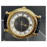 Seiko Gold-Tone Quartz Wristwatch - White Roman Dial, Leather Strap