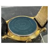 Seiko Gold-Tone Quartz Wristwatch - White Roman Dial, Leather Strap