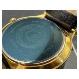 Seiko Gold-Tone Quartz Wristwatch - White Roman Dial, Leather Strap