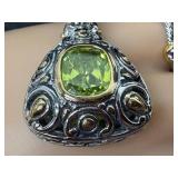 Green Gem Pendant & 3 Gem Rings - 4-Piece Fashion Jewelry Set
