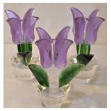 LR - Polka Dot Glass Platter with Acrylic Flowers & Napkin Rings Centerpiece Set