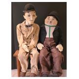 LR - Laurel & Hardy Ventriloquist Dummies with Benches - Vintage Display Set