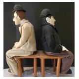 LR - Laurel & Hardy Ventriloquist Dummies with Benches - Vintage Display Set