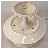 LR - Porcelaines de France Hand Painted 9-Inch Bowl, Amber 3-Tier Stand & 2-Tier Cake Stand Set